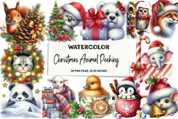 Christmas Animal Peeking Clipart Bundle for Illustrations
