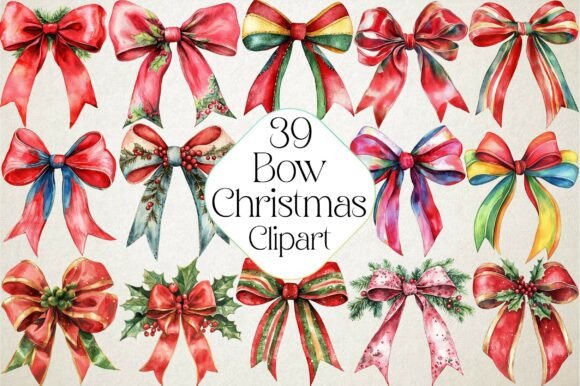 Christmas Bow Sublimation Clipart for Illustrations