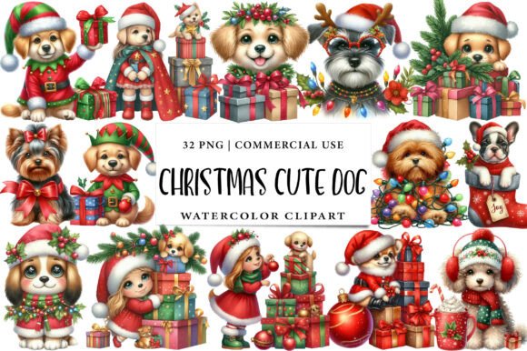 Christmas Cute Dog Sublimation Clipart for Modern Illustrations