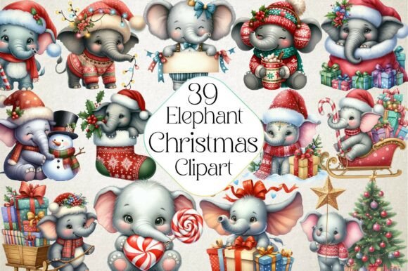 Christmas Elephant Clipart Sublimation Illustrations Review