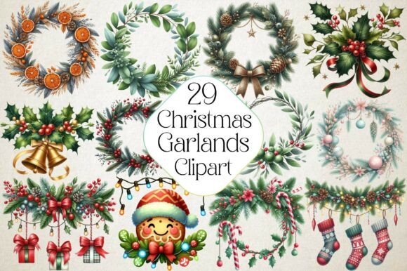 Christmas Garlands Sublimation Clipart for Modern Illustrations