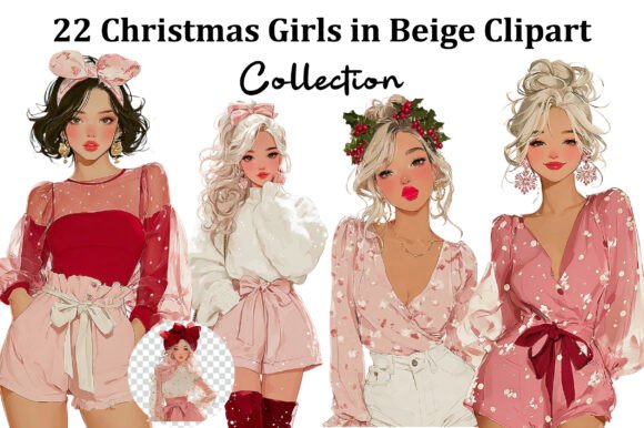 Christmas Girls in Beige Watercolor Clip Illustrations Review