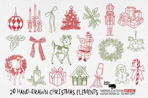 Christmas Hand-Drawn Element PNG Bundle: Illustrations for Modern Blog Design