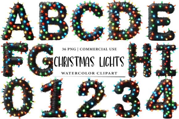 Christmas Lights Alphabet Sublimation for Illustrations
