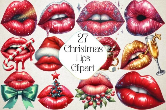 Christmas Lips Clipart Sublimation for Modern Illustrations