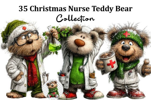 Christmas Nurse Teddy Bear Clipart for Illustrations