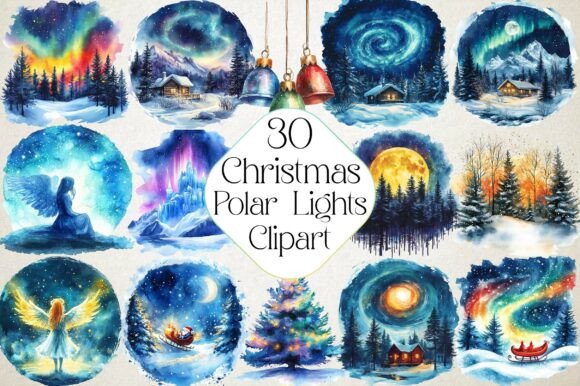 Christmas Polar Lights Clipart Bundle: Illustrations for Branding