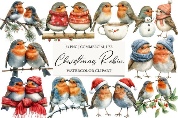 Christmas Robin Couple Clipart PNG for Illustrations