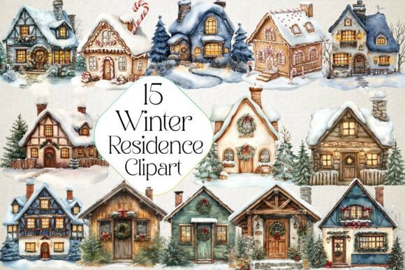 Christmas Winter Residence Clipart for Illustrations