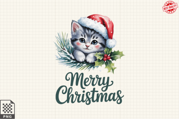 Cute Cat Christmas PNG Clipart Design for Modern Illustrations