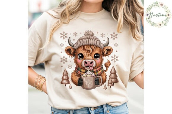 Cute Highland Cow Christmas PNG Clipart for Illustrations