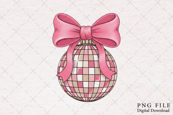 Disco Ball Pink Christmas Coquette Bow Illustrations Review