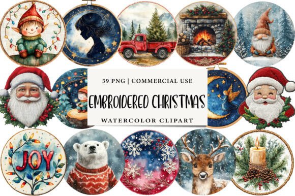 Embroidered Christmas Sublimation Bundle: Premium Illustrations for Handmade Sellers