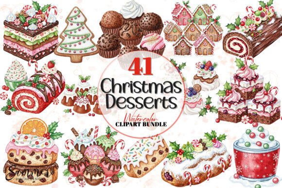 Festive Christmas Dessert Clipart Bundle for Illustrations