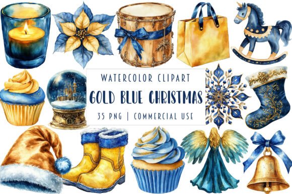 Gold and Blue Christmas Clipart Review for Modern Illustrations