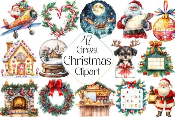 Great Christmas Clipart Bundle: Illustrations for Editorial Publishing