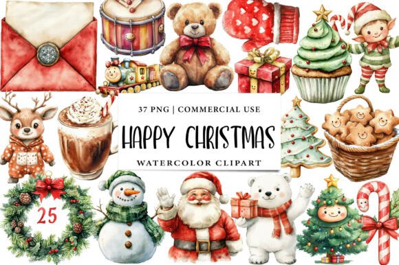 Happy Christmas Clipart Bundle for Illustrations and Web Design
