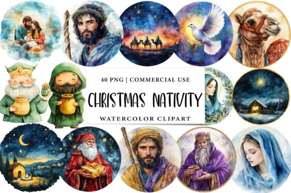 Kawaii Christmas Nativity Clipart Bundle for Illustrations