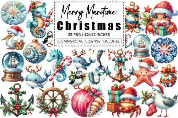 Merry Maritime Christmas Clipart for Creative Illustrations