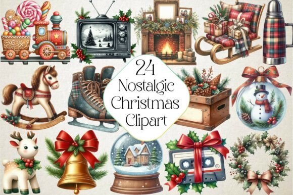 Nostalgic Christmas Clipart for Modern Illustrations