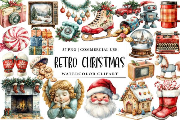 Retro Christmas Clipart for Festive Illustrations