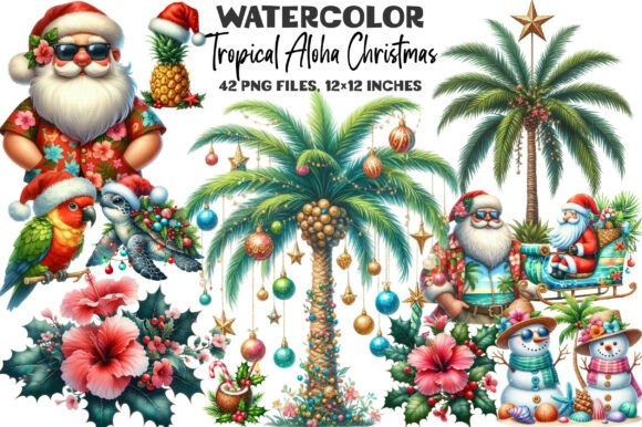 Tropical Aloha Christmas Clipart for Modern Illustrations