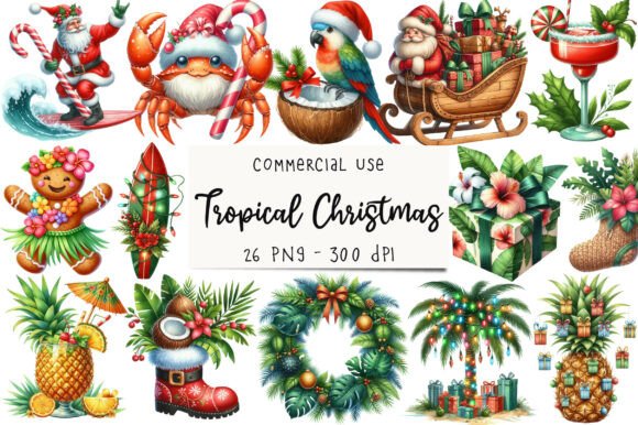 Tropical Christmas Clipart Bundle: Fresh Illustrations for Brand Identity