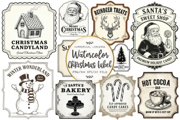 Vintage Christmas Labels Sublimation for Brand Illustrations