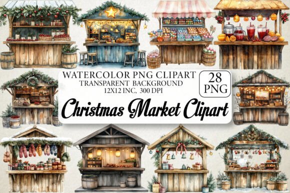 Watercolor Christmas Market Clipart and Freebies Review