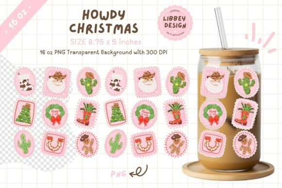 Western Christmas 16oz Libbey Can Wrap: Illustrations for Editorial Use