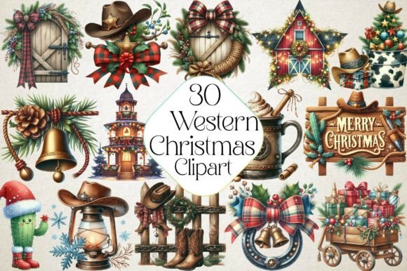 Western Christmas Clipart PNG for Holiday Illustrations