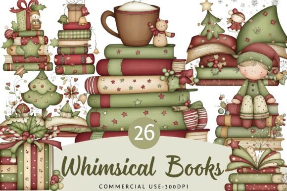 Whimsical Christmas Books Clipart