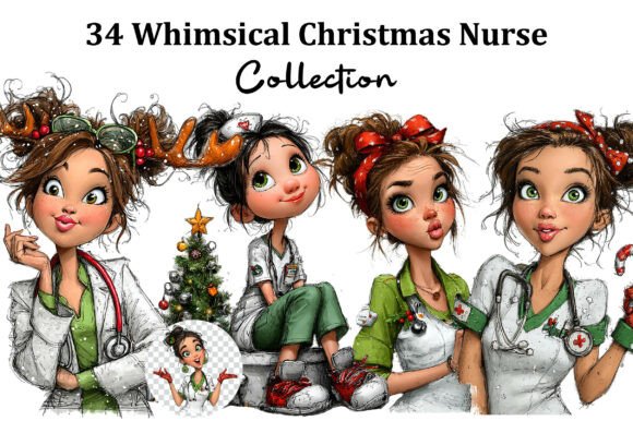 Whimsical Christmas Nurse Clipart