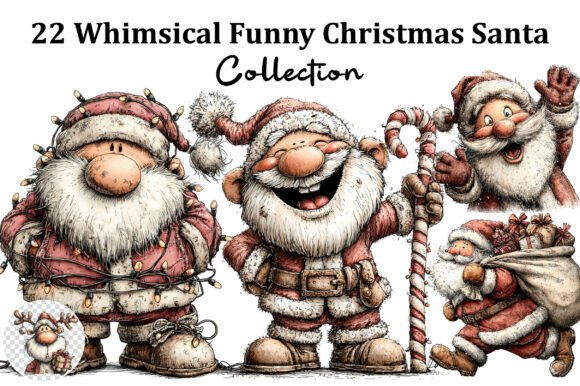 Whimsical Funny Christmas Santa Clipart for Illustrations