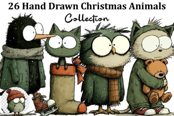 Whimsical Hand Drawn Christmas Animals: Illustrations for Crafters