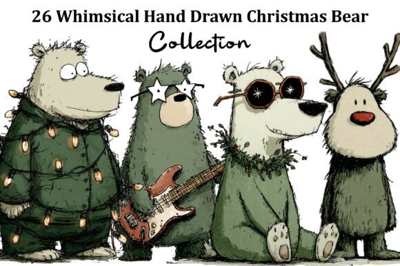 Whimsical Hand Drawn Christmas Bear Illustrations Review